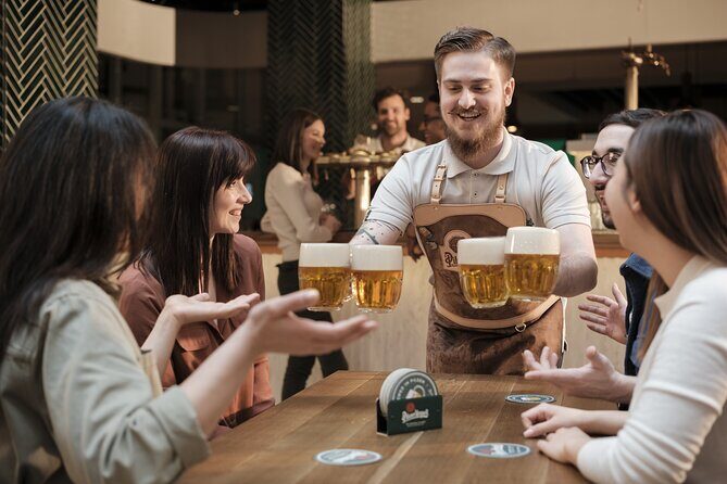 Prague Pilsner Urquell Experience with 3 Free Beer Tastings - Beer hall upstairs: the three free tastings and tapster show moments