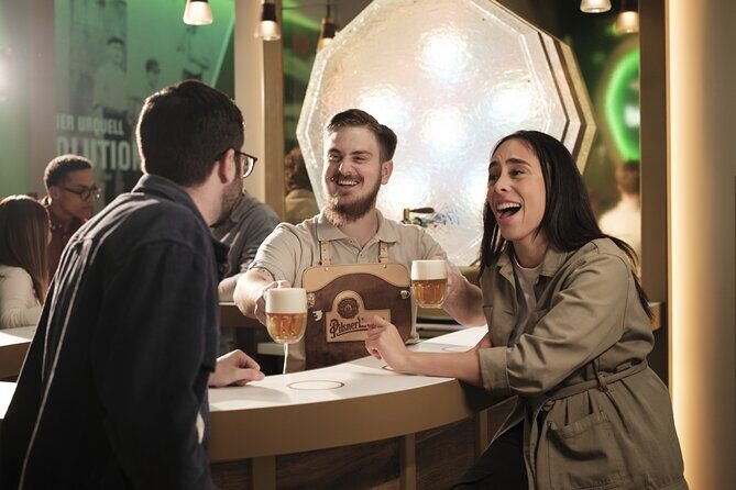 Prague Pilsner Urquell Experience with 3 Free Beer Tastings - Souvenirs and the shop: name bottles and hand-engraved mugs