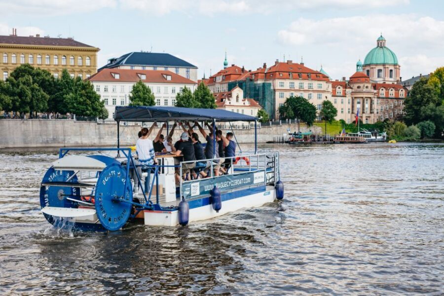 Prague: Swimming Beer Bike on A Cycle Boat - The vibe: peddling, guide talk, and meeting fellow peddlers